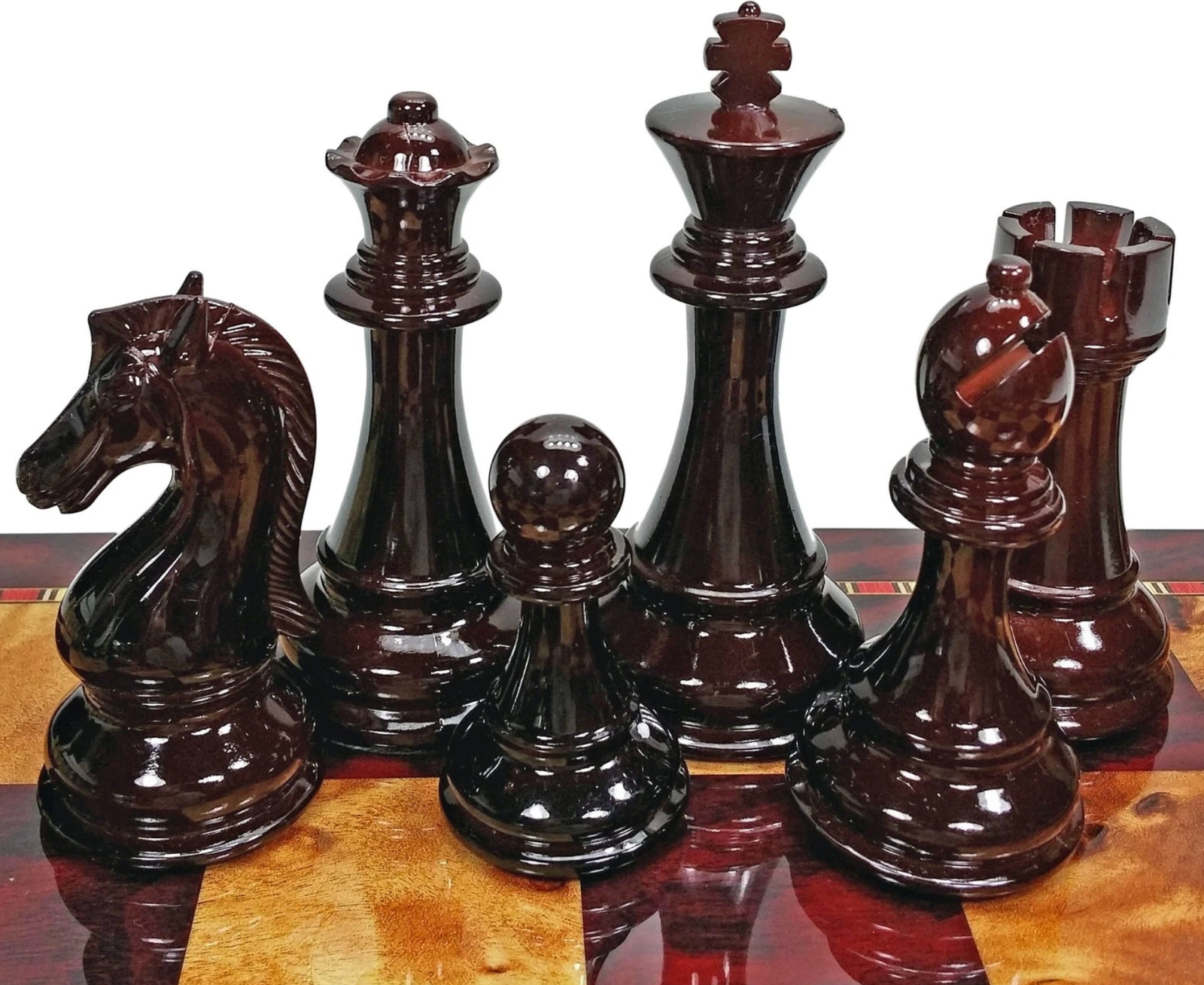 Large Staunton High Gloss Chess Set W 4 1/4" King 20" Cherry Color Storage Board - Image 2