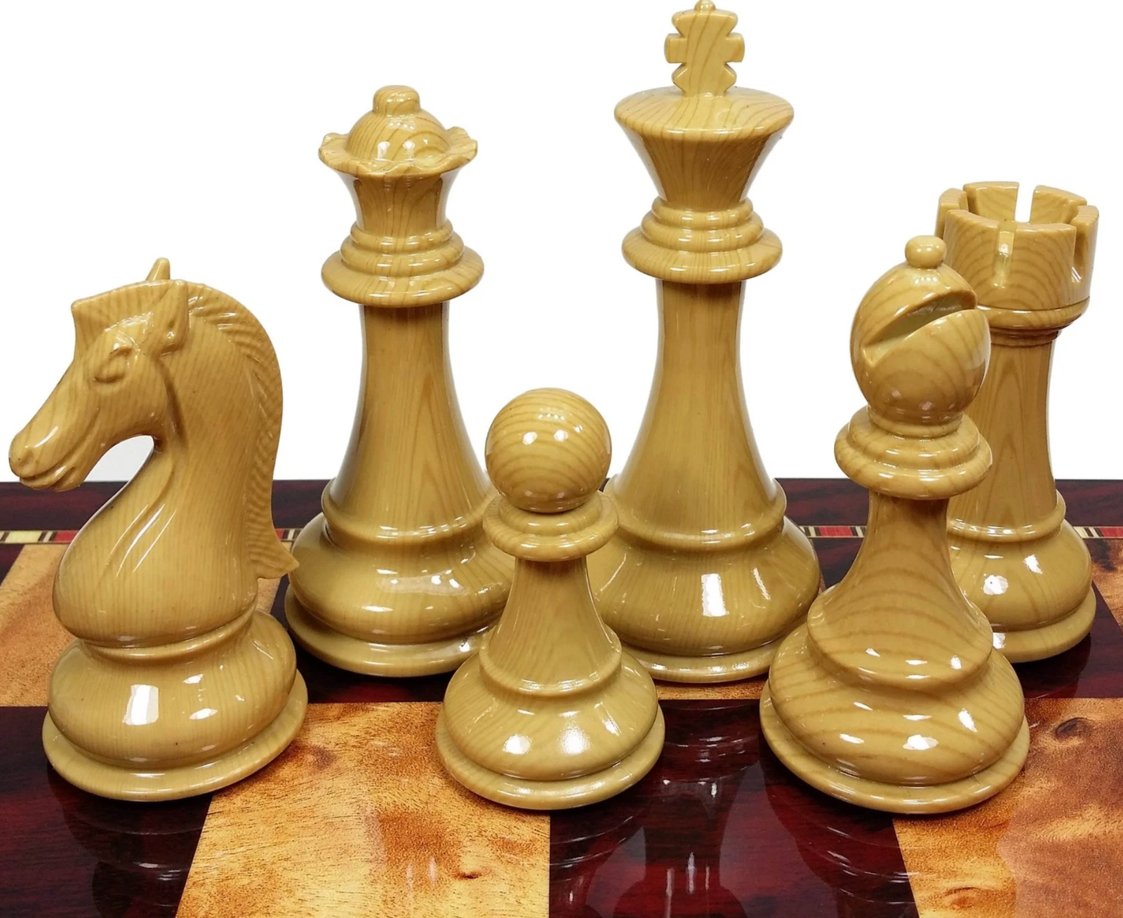 Large Staunton High Gloss Chess Set W 4 1/4" King 20" Cherry Color Storage Board - Image 3