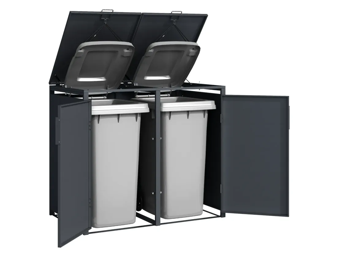 Anthracite Grey Solid Panel Wheelie Bin Storage - Double Bin Store - Image 3