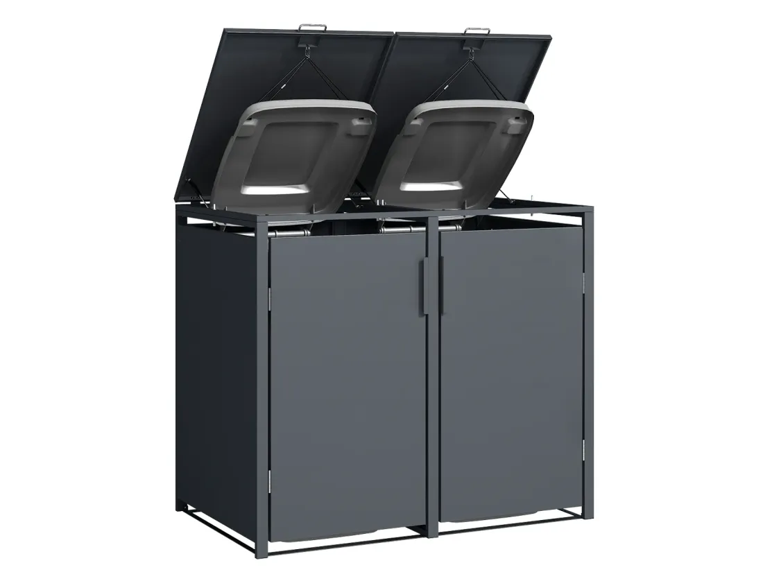 Anthracite Grey Solid Panel Wheelie Bin Storage - Double Bin Store - Image 5
