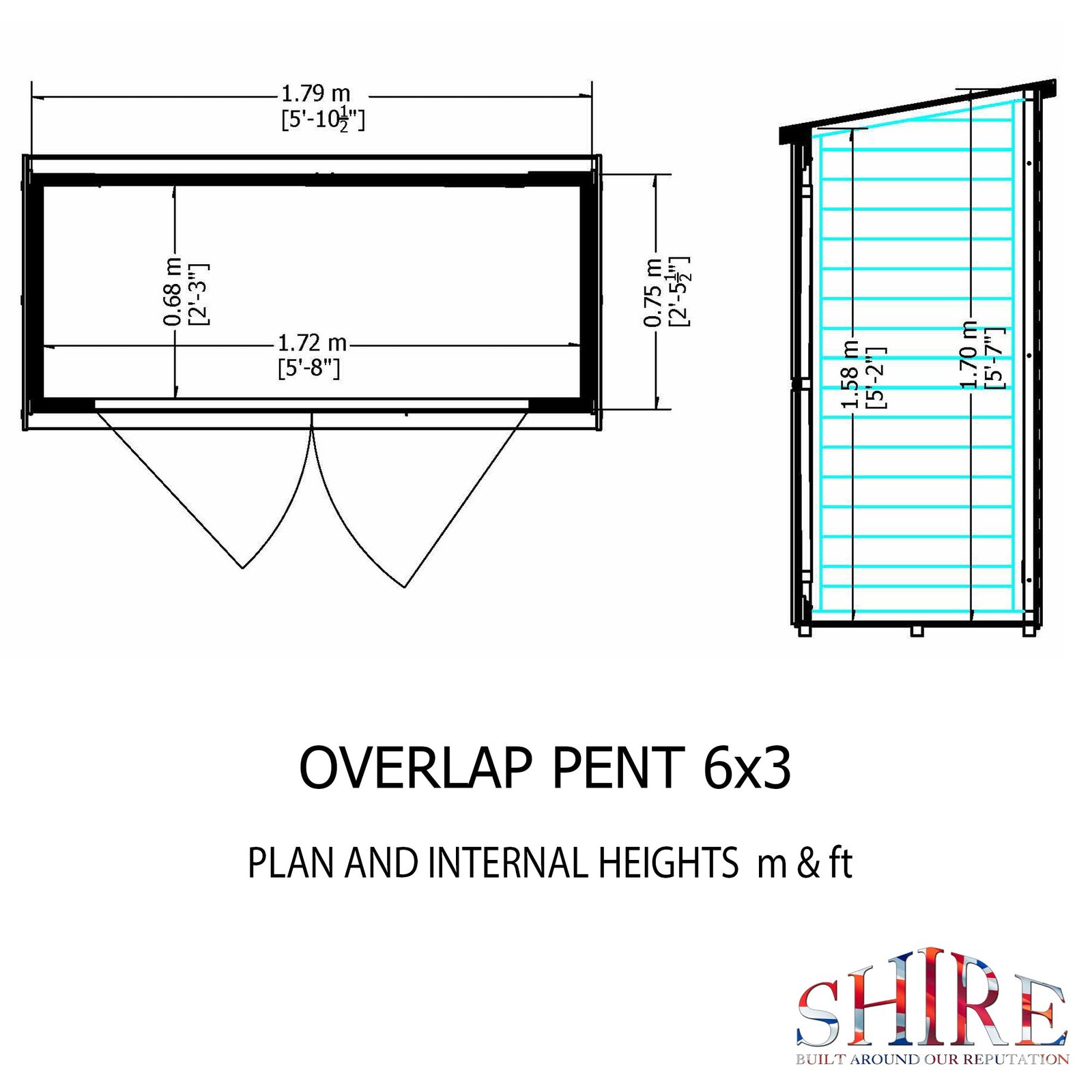 Shire Pent Overlap 3ft x 6ft Shed with Double Doors - Pressure Treated - Image 4