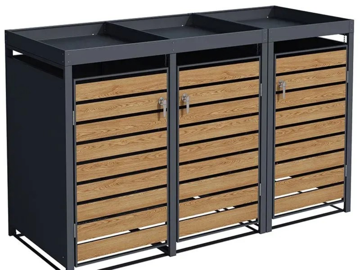 Wood Effect Wheelie Bin Storage With Planter - Triple Bin Store - Image 4