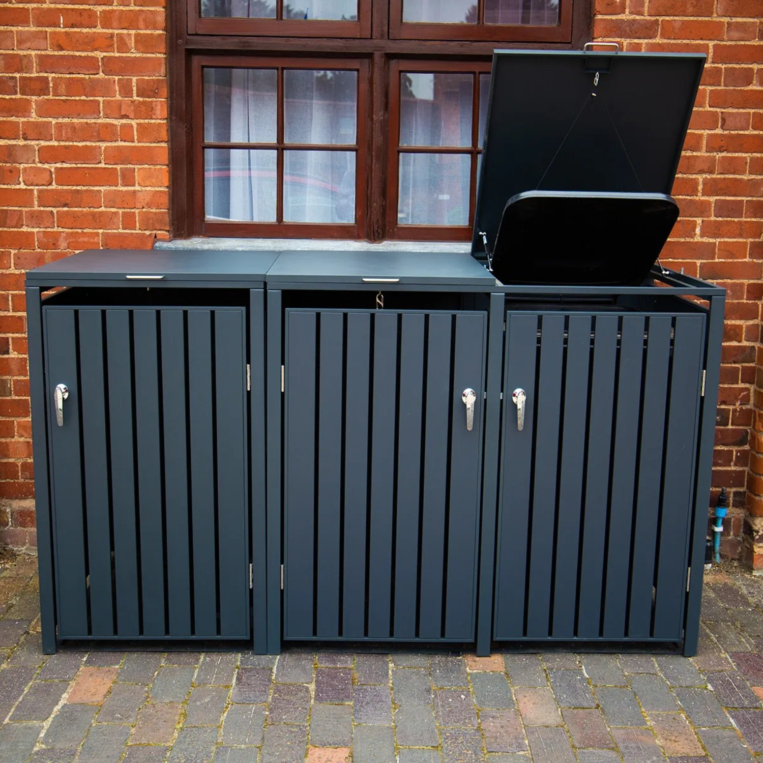 Anthracite Grey Wheelie Bin Storage - Triple Bin Store - Image 2